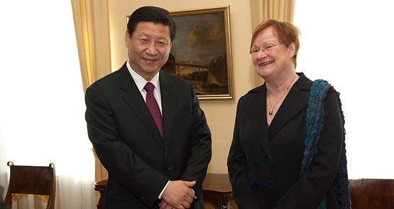 Mr Xi Jinping, the Vice President of China, and President of the Republic Tarja Halonen. <br />Copyright © Office of the President of the Republic of Finland